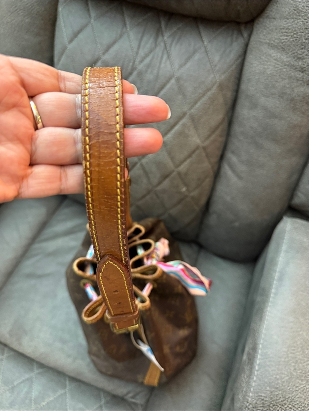 Louis Vuitton Noe Brown Monogram Bucket Shoulder Bag with Scarf Accent - Picture 2 of 7